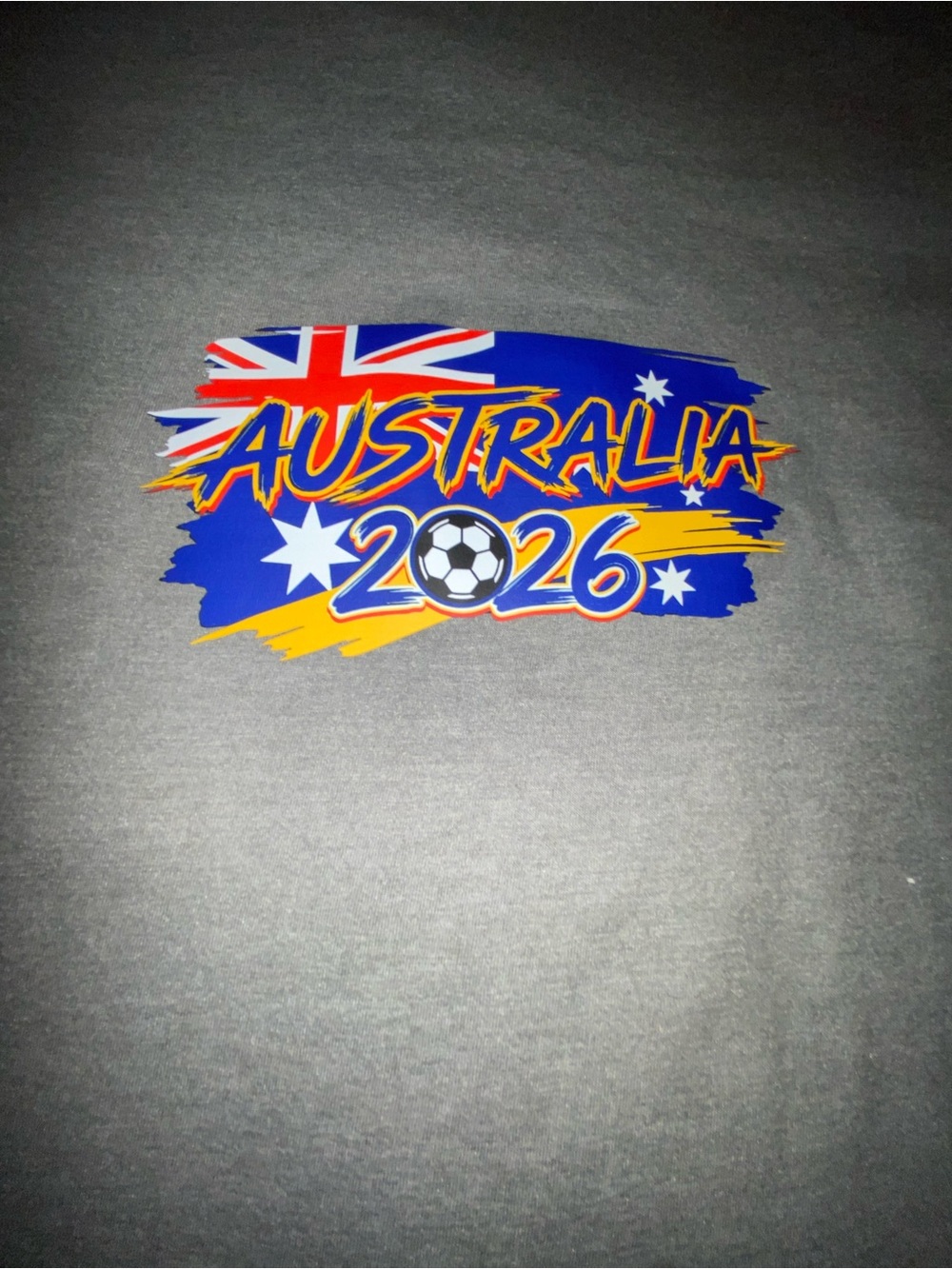 Australia 2026 Graphic Tee - Gray with Blue & Yellow Print small